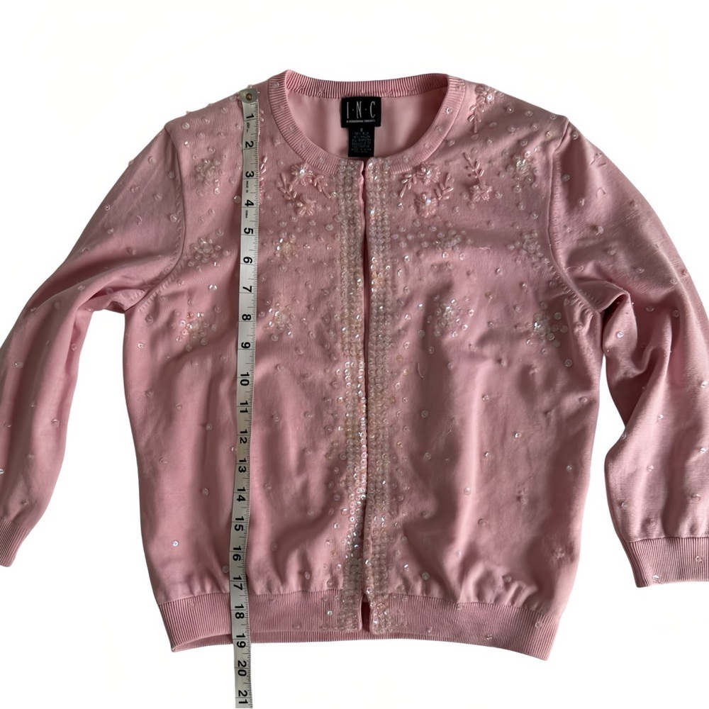 INC International Concepts Silk Blend Pink Sequin Beaded Cardigan Women’s Size S - Picture 6 of 13